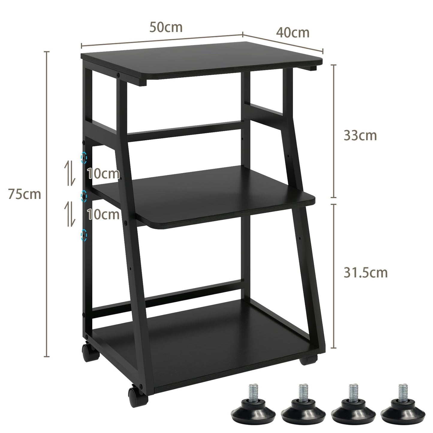 PUNCIA 50x40x75cm Printer Stand, 3 Tier Printer Table with Storage