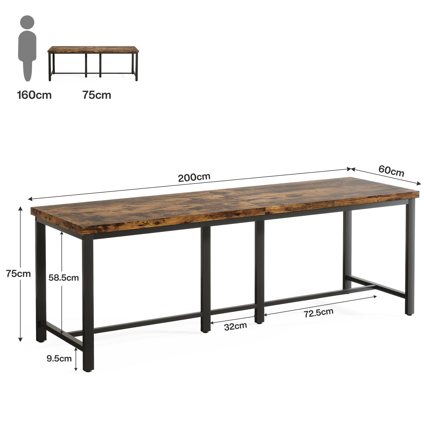 Tribesigns 200cm Double Computer Desk, Extra Long 2 Person Desk Workstation, Large Office Desk Study Writing Table for Home Office