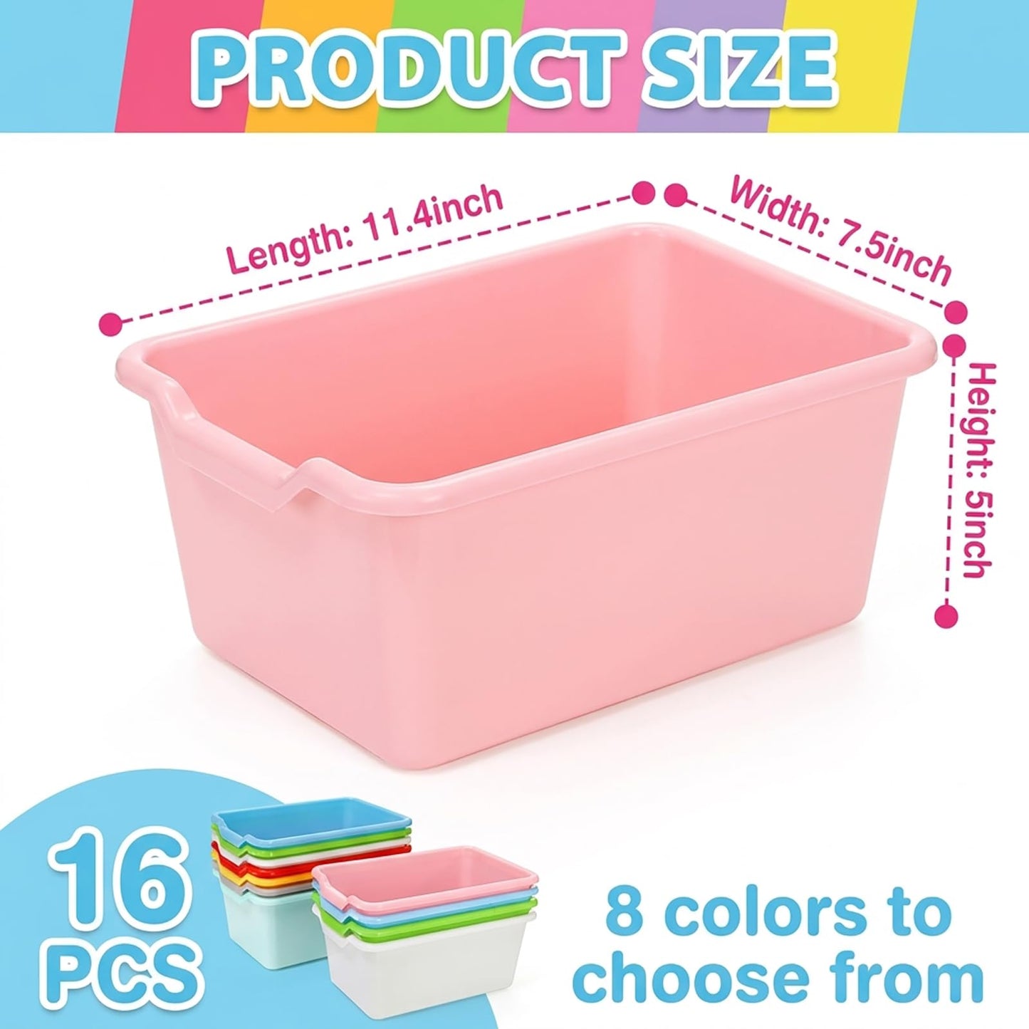 WUWEOT 16 Pack Plastic Storage Bins, Easy-to-Grip Design Multipurpose Stackable Plastic Storage Cubbies for Classroom, Nursery