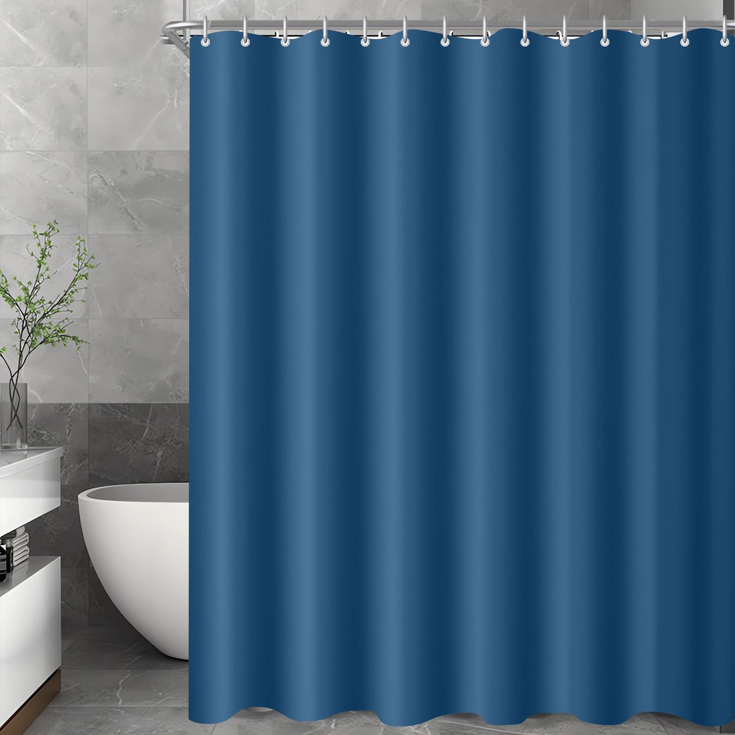 Lerores Shower Curtain, 120 x 200 cm, Dark Blue, Weighted Hem, Anti-Mould Textile, Water-Repellent