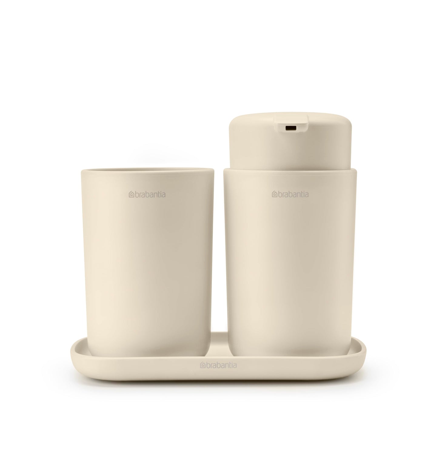 Brabantia - ReNew Bathroom Accessory Set - Soap Dispenser, Toothbrush Holder & Tray - Non-Drip Pump Mechanism - Non-Scratching - Corrosion Resistant -