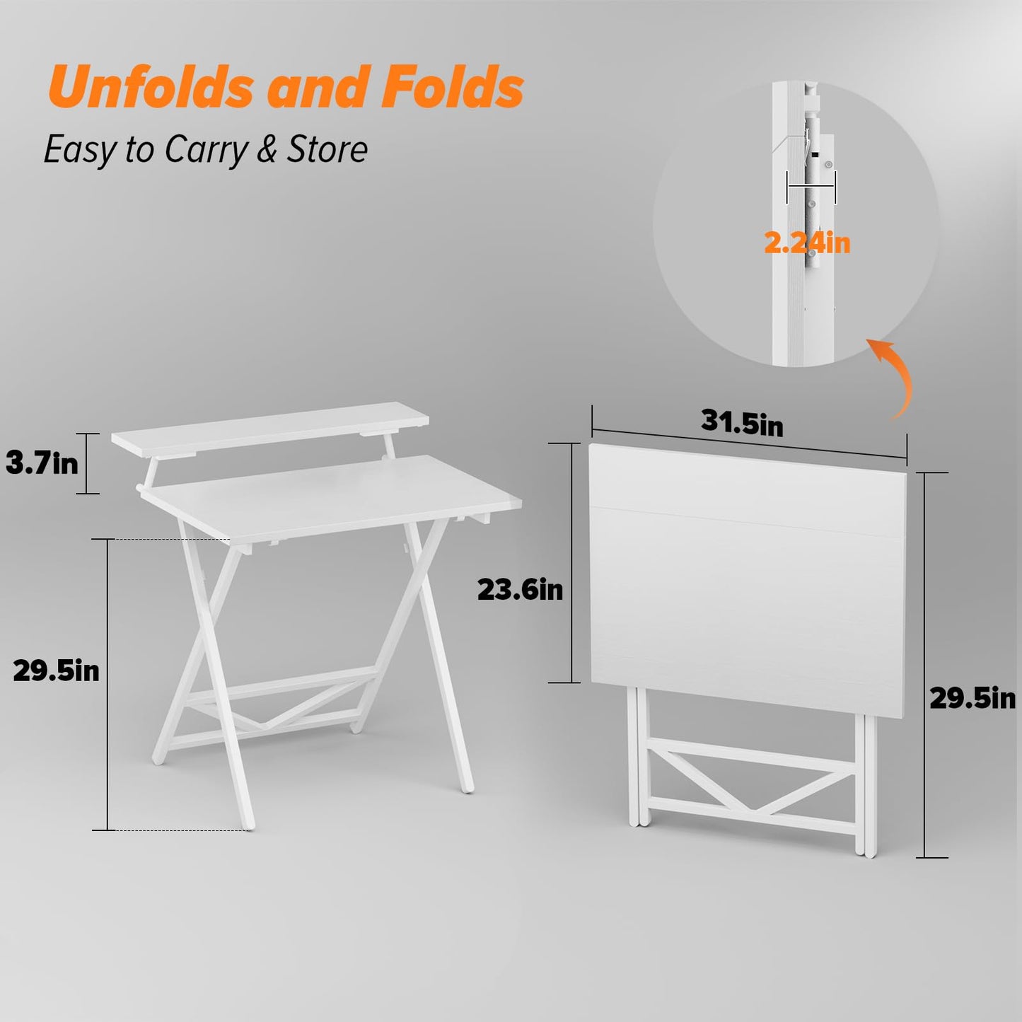 WOHOMO Folding Table with Monitor Stand, Foldable Computer Desk, White