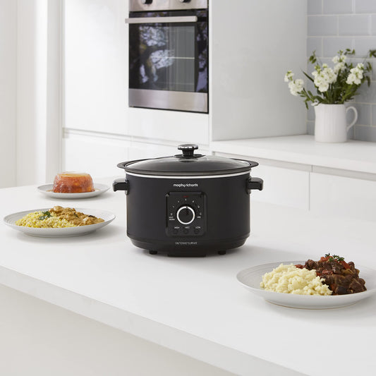 Morphy Richards 3.5L Easy Time Slow Cooker, Automatic Heat Settings, Keep Warm Mode, Hob Proof, Countdown Indicator, Dishwasher Safe Pot, Matte Black,