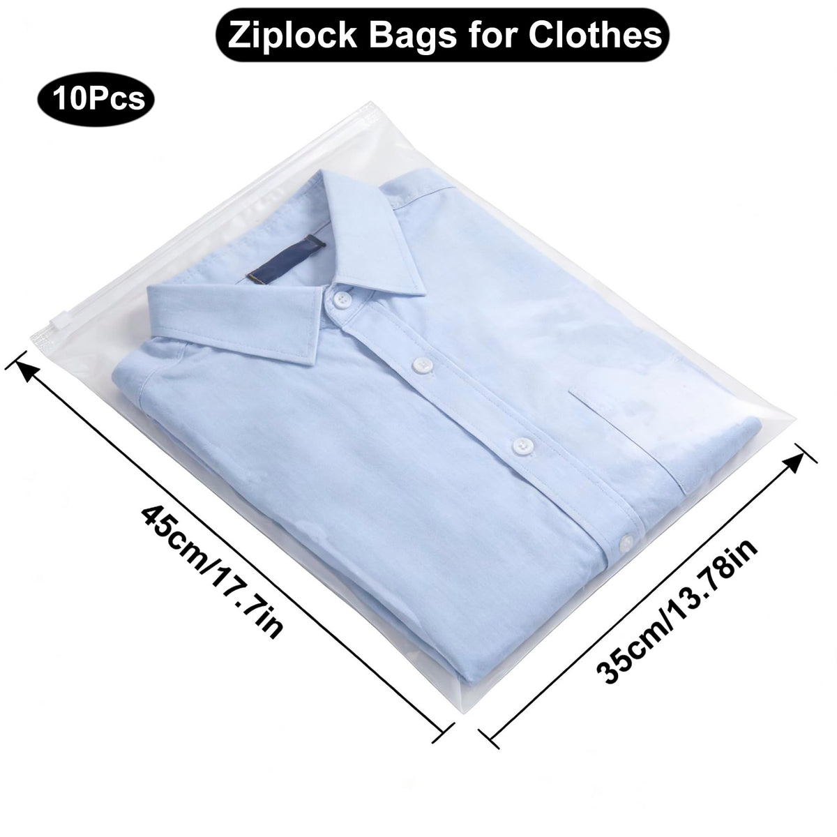QISF Reusable Ziplock Bags for Clothes - 10 Pcs 35cm x 45cm Store & Protect Zip Seal Clothes Storage Bags，Clear Seal Bag Waterproof Luggage Organiser