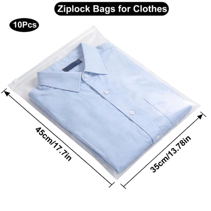 QISF Reusable Ziplock Bags for Clothes - 10 Pcs 35cm x 45cm Store & Protect Zip Seal Clothes Storage Bags，Clear Seal Bag Waterproof Luggage Organiser