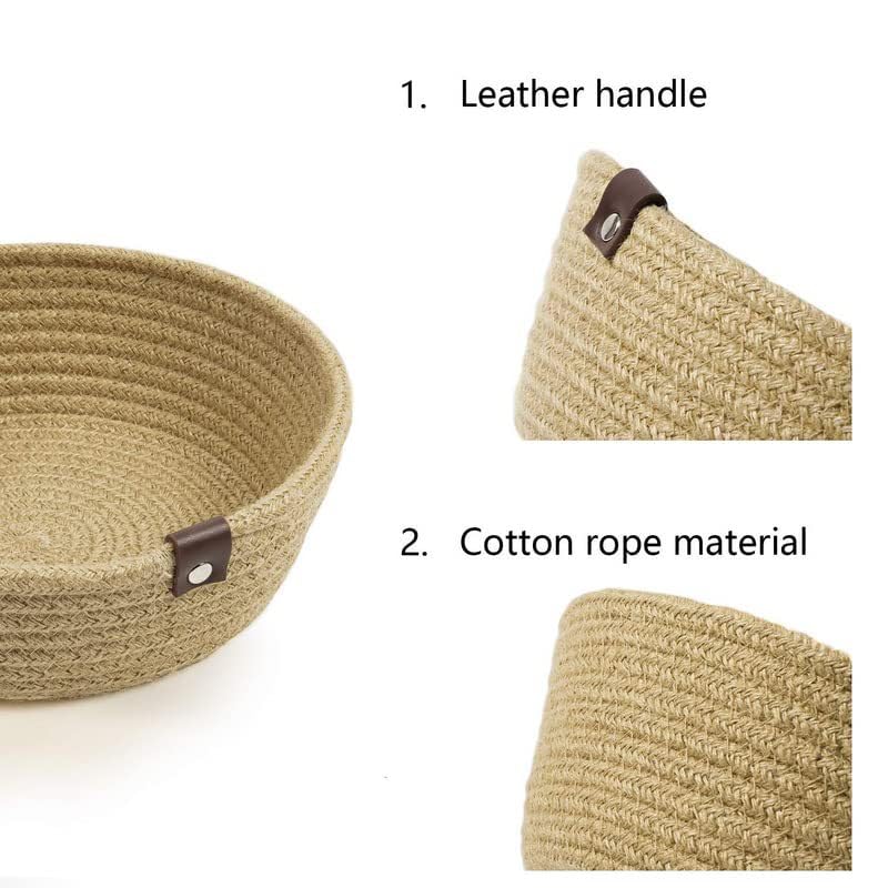Set of 3 Cotton Rope Storage Baskets - Small White Organizers for Bathroom, Nursery & Home, Handmade Woven (White)