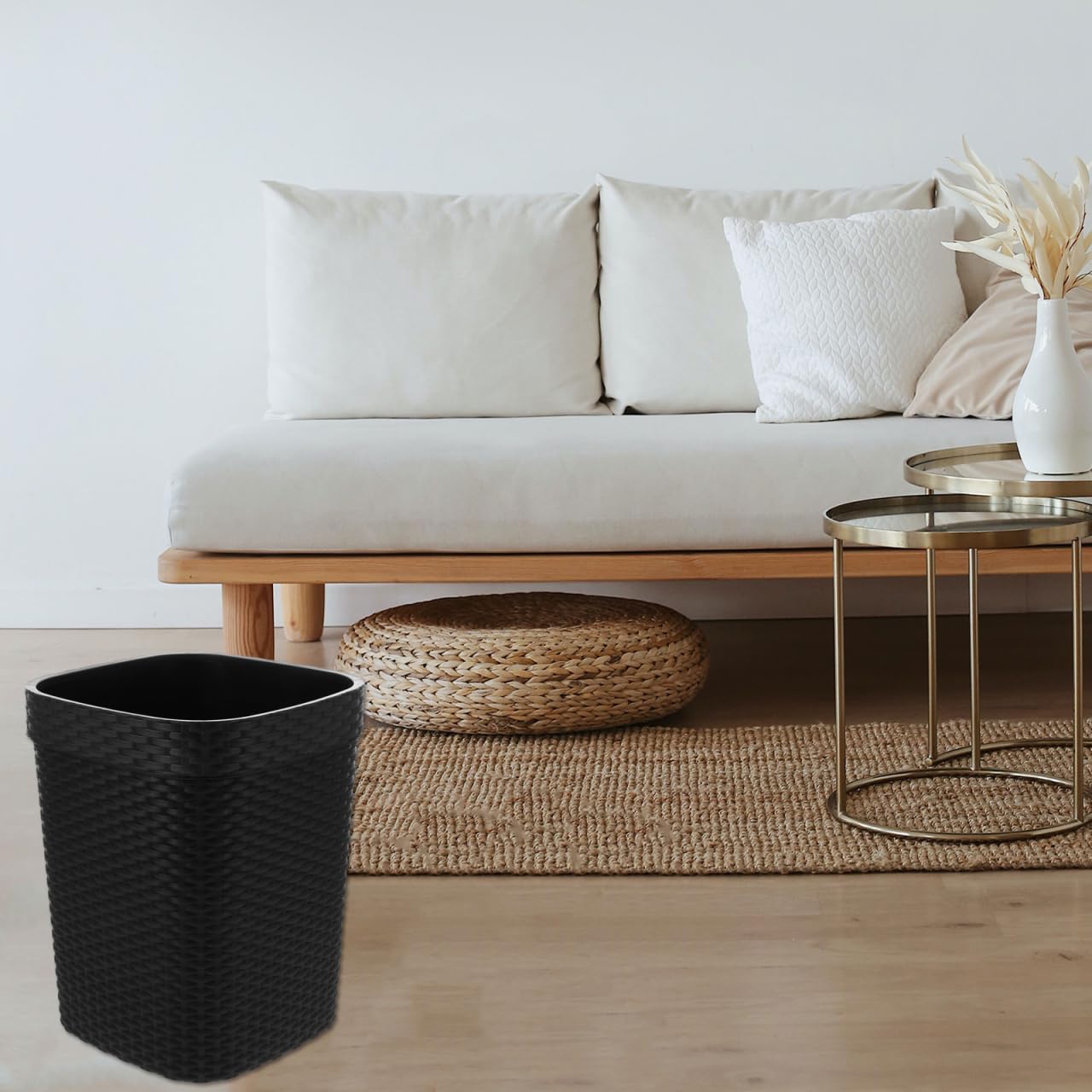 ULTECHNOVO Rectangular Waste Paper Bin Imitation Braided Plastic Office Bin Multi-Purpose Waste Basket for Home Kitchen Bedroom and Bathroom Large