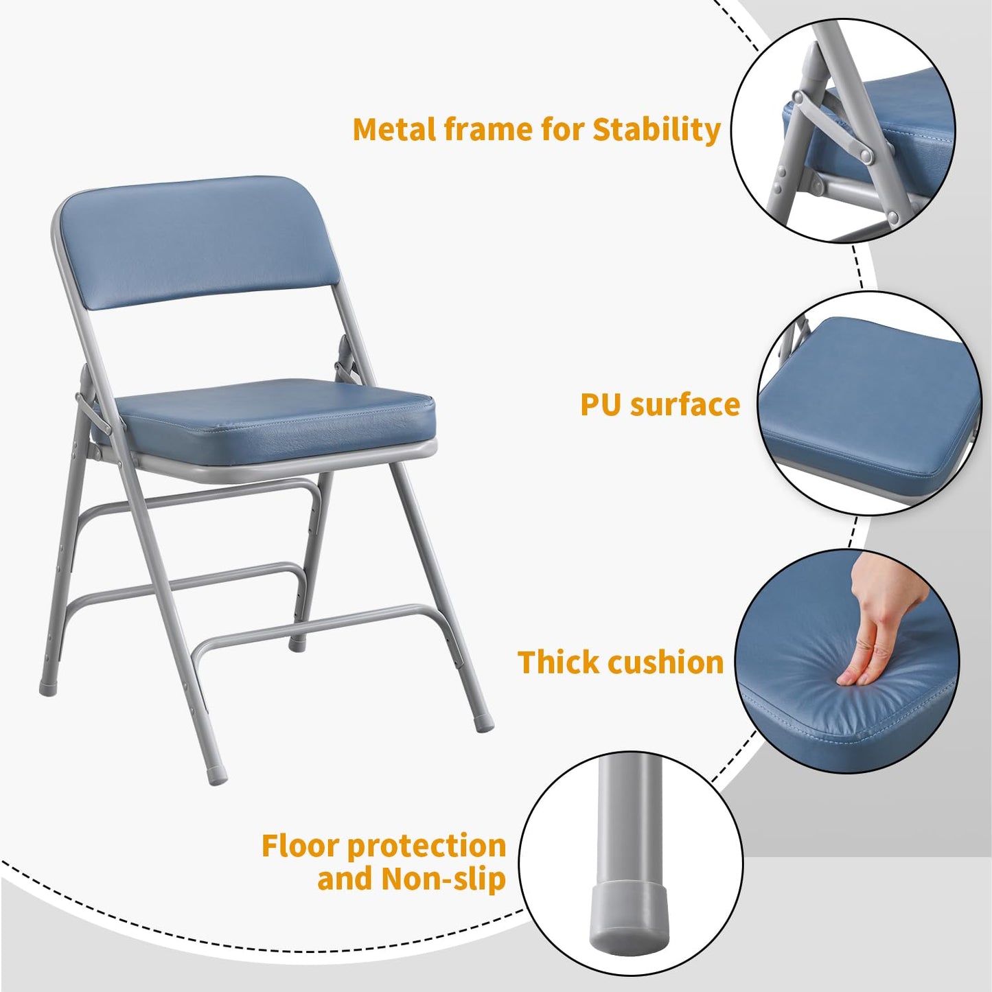 BOOSDEN Blue Padded Folding Chairs, Foldable Chair with Thick Cushion