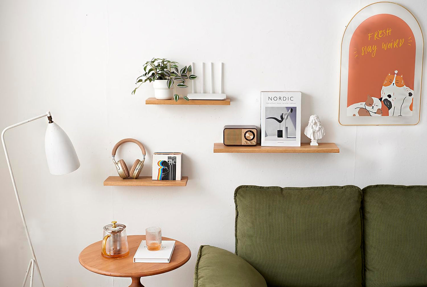 OAKERLAND Oak Floating Shelf, 90cm Wall Shelf Solid Wood, Display Wooden Ledge Wall Mounted for Bedroom, Living Room, Kitchen, Office, Laundry etc