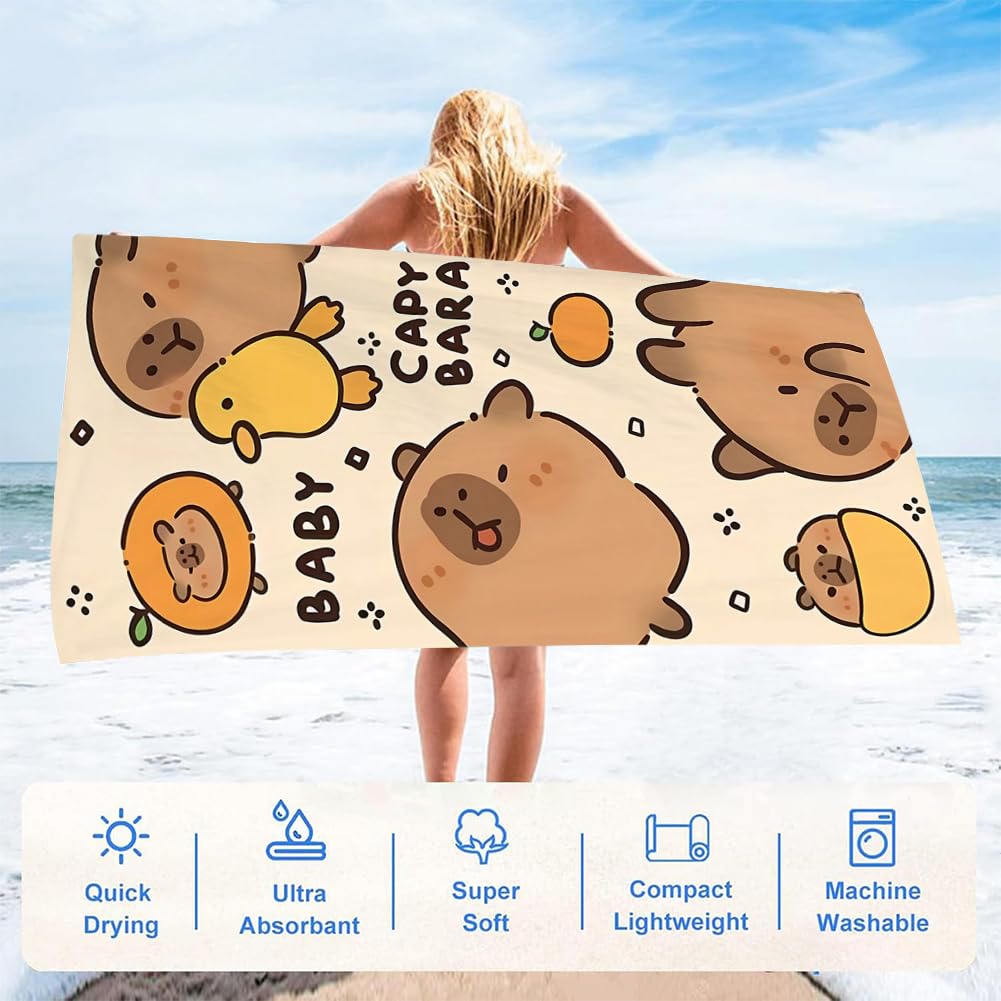 Spiritzohic Capybara Beach Towels, Capybara Bath Towels Swimming Towel Quick Dry Microfibre Towel Sandproof Beachs BathTowels for Travel, Holiday