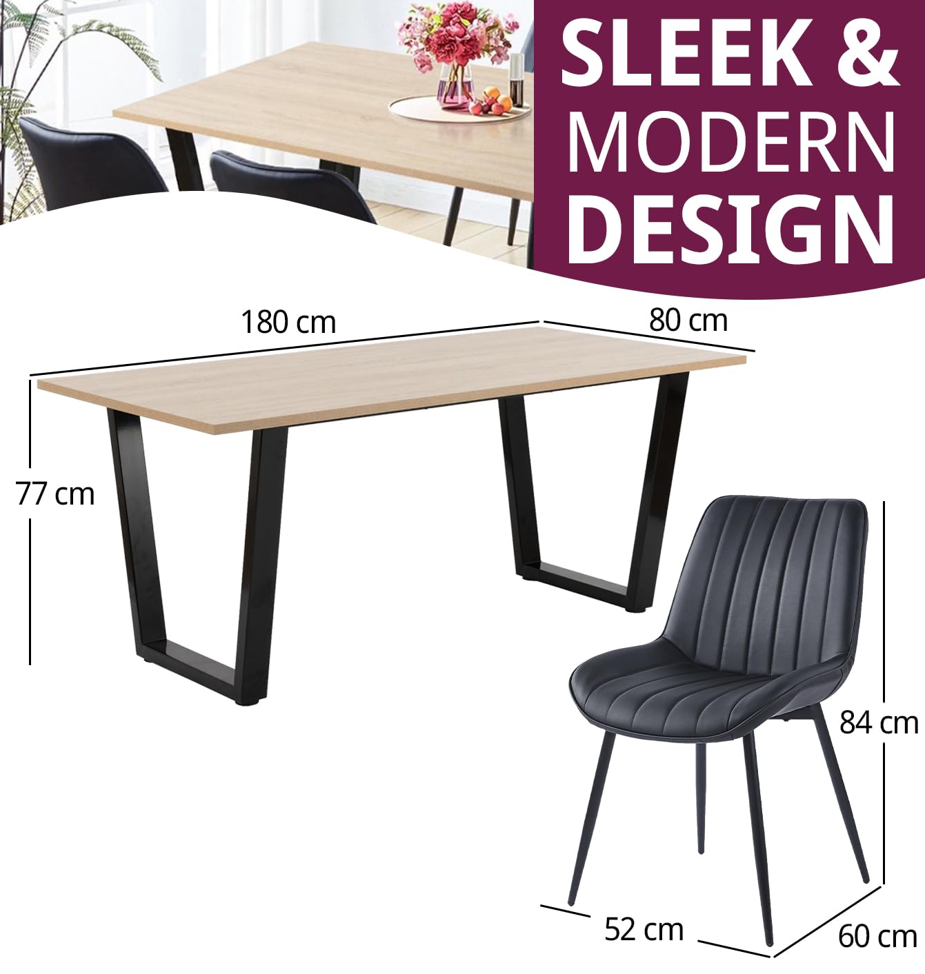 Hallowood Furniture Dudley Industrial Dining Table and Chairs Set 4, 180cm