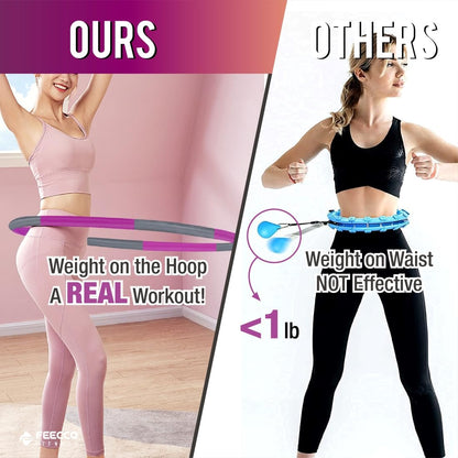 FEECCO FITNESS Weighted Hula Hoop, 2-4 LB, 8 Detachable Sections, Plus Size for Adults, Home Gym or Travel