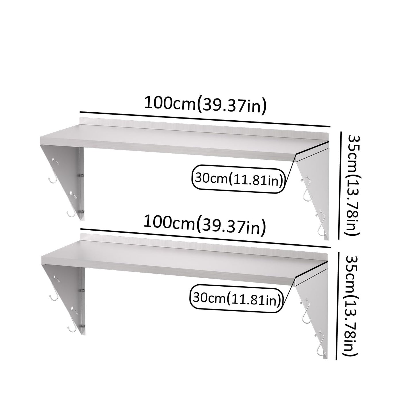 TAIMIKO Stainless Steel Wall Shelf Commercial Kitchen Shelves 100x30cm,2PCS