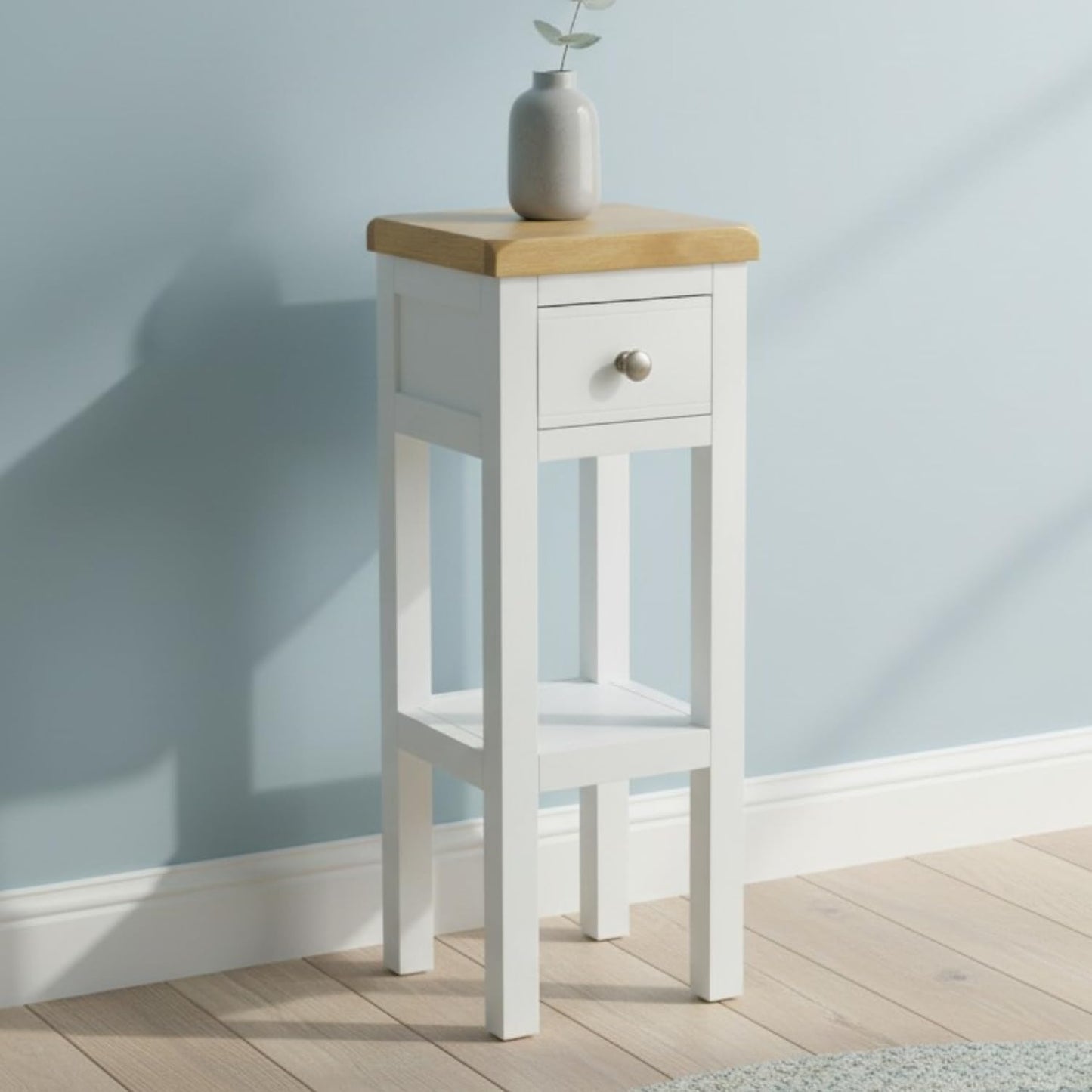 GROF GROFurniture Small Side Table with Drawer Painted White Small Console Table for Living Room or Hallway