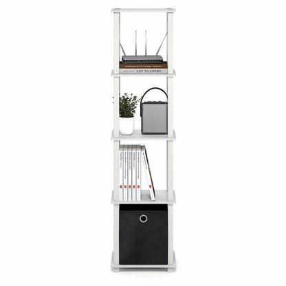 Furinno TURN-N-TUBE Book Shelf, 5-Tier Square Open Frame Display Shelf, Corner Storage Shelves with Storage Bin, Shelving Unit, for Organization