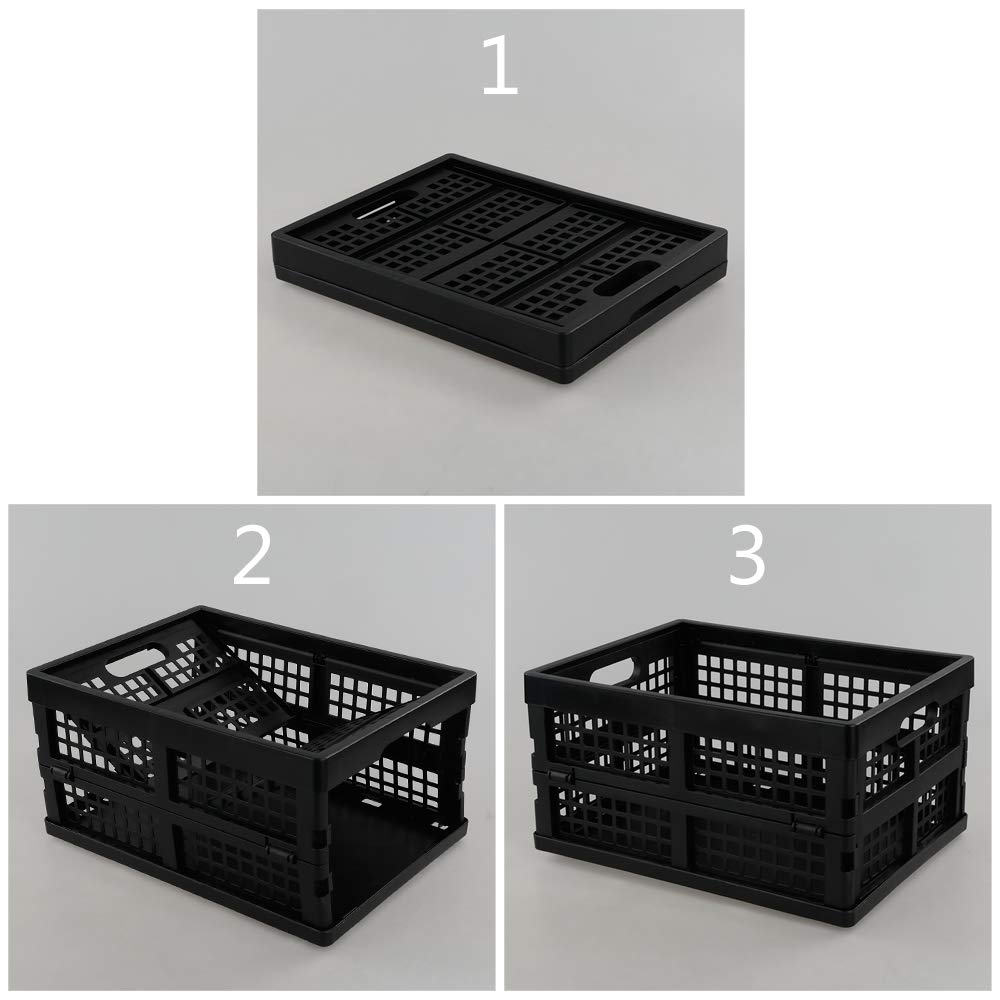 Yarebest 3-pack 14 Liter Collapsible Crates, Foldable Plastic Storage Baskets, Black