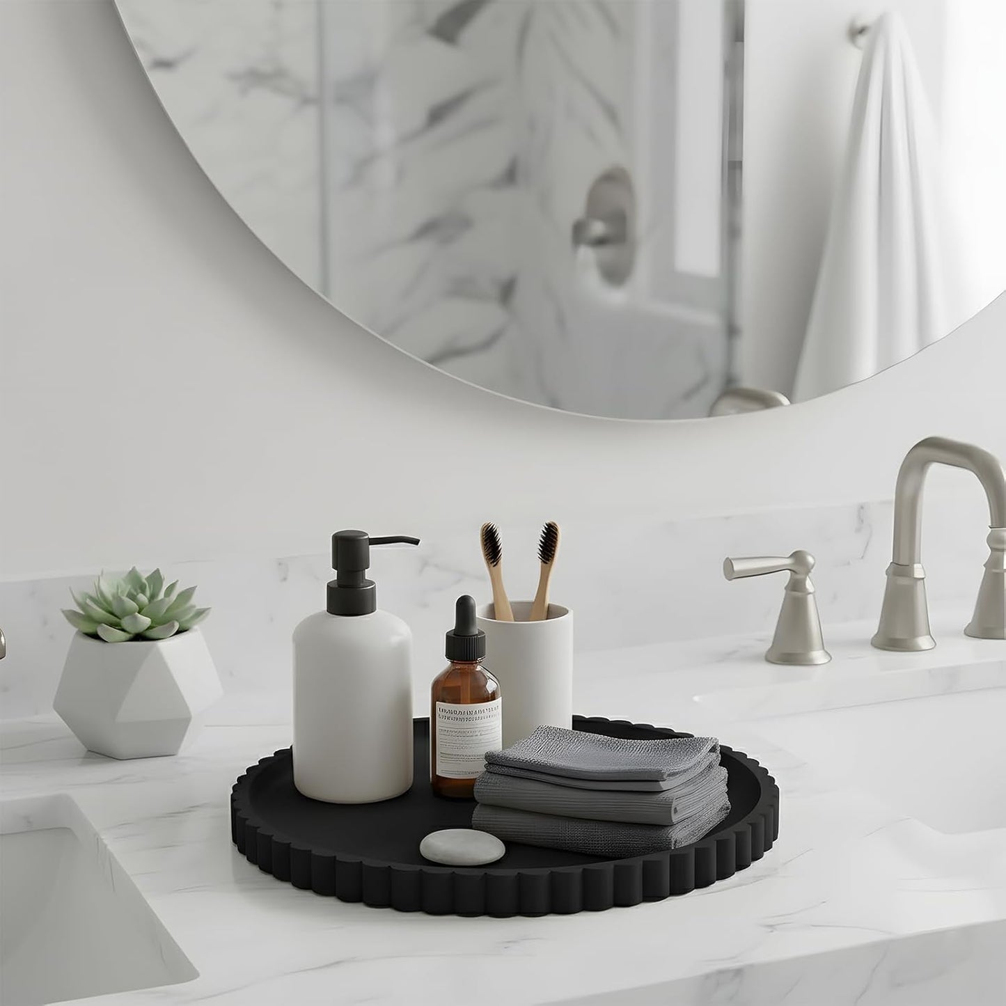 Silicone Bathroom Tray Round Vanity Tray Decorative Soap Holder Kitchen Countertop Organizer Coffee Table Decor for Candle, Perfume, Plant
