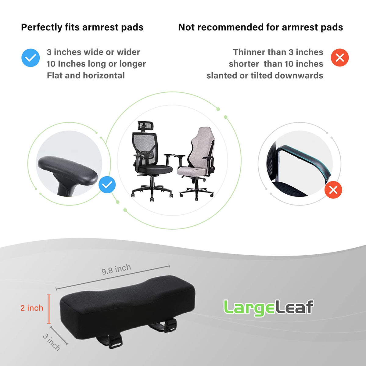 LargeLeaf Extra Thick 2 inches Ergonomic Office & Gaming Chair with Memory Foam Armrest Pads - 2-Piece Set