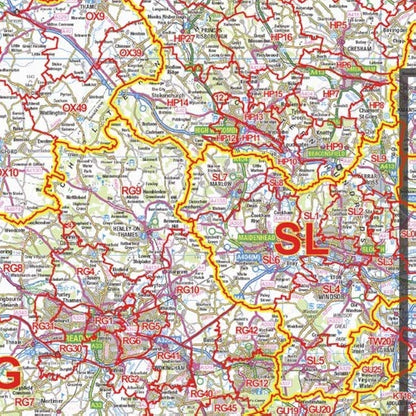 South East England Postcode District Wall Map (D2) - 47" x 33.25" Laminated