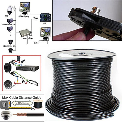 SAFEKOM| 100M Coaxial Cable, Shotgun RG59 1 Video& 2 Core CCTV Security Camera,100 Meter Satellite 75 Ohm Coaxial Cables Lead, Power Cable for DVR Security System, For Commercial&Residential Use.