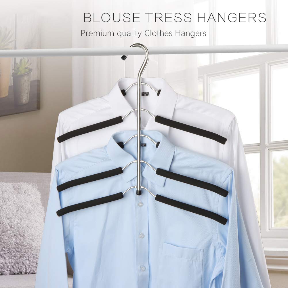 ZriEy 1 Pack 5 in 1 Clothes Hangers, Multi Layers Anti-slip Metal Coat Hangers, Multifunctional Closet Hanger Space Saving Storage Hanger with EVA