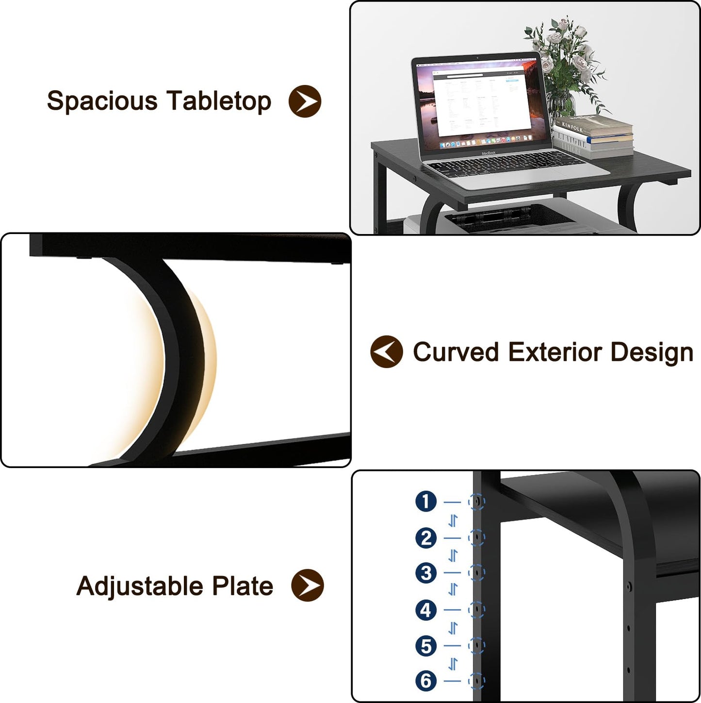 PUNCIA 3-Tier Movable Printer Stand Table with Storage for Home Office