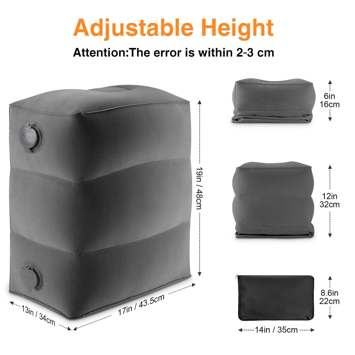 Maliton Inflatable Airplane Foot Rest with Pump Bag Darkgrey, 2Pcs