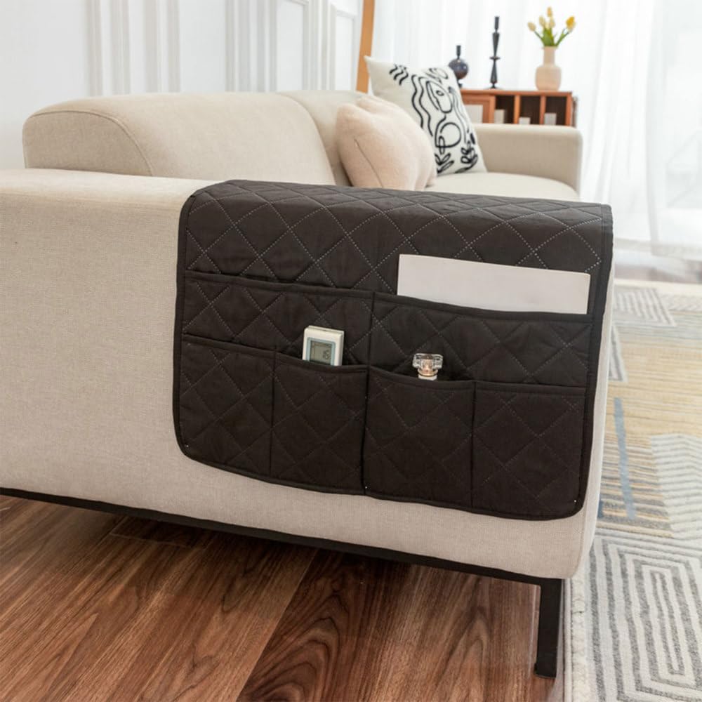 BDKMMS Sofa Armrest Organizer, Non Slip Recliner Caddy with Multi-pocket Design, Soft & Breathable Sofa Armchair Caddy for TV Remote, Phone, Magazine