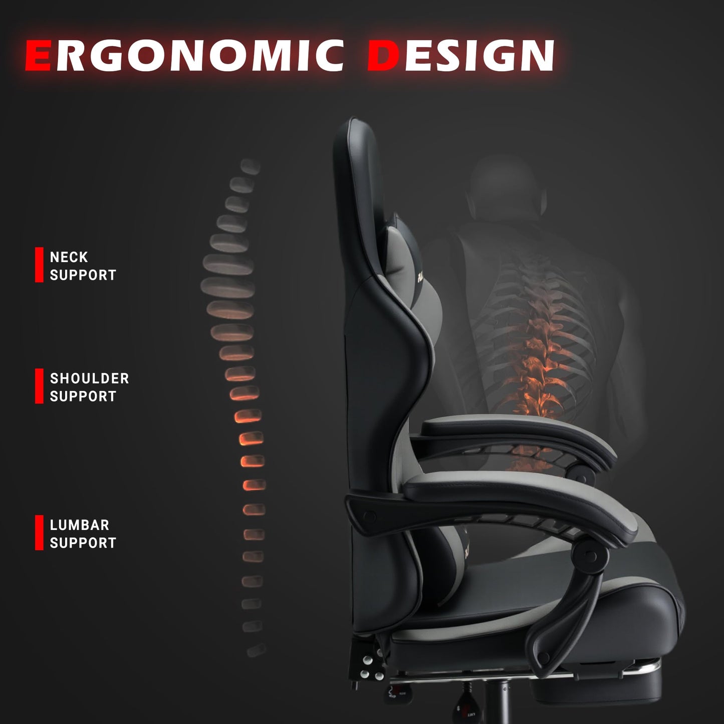 play haha Gaming Chair Ergonomic Reclining Seat With Footrest Adjustable Headrest And Lumbar Cushion High Back Support Padded Armrests Faux Leather