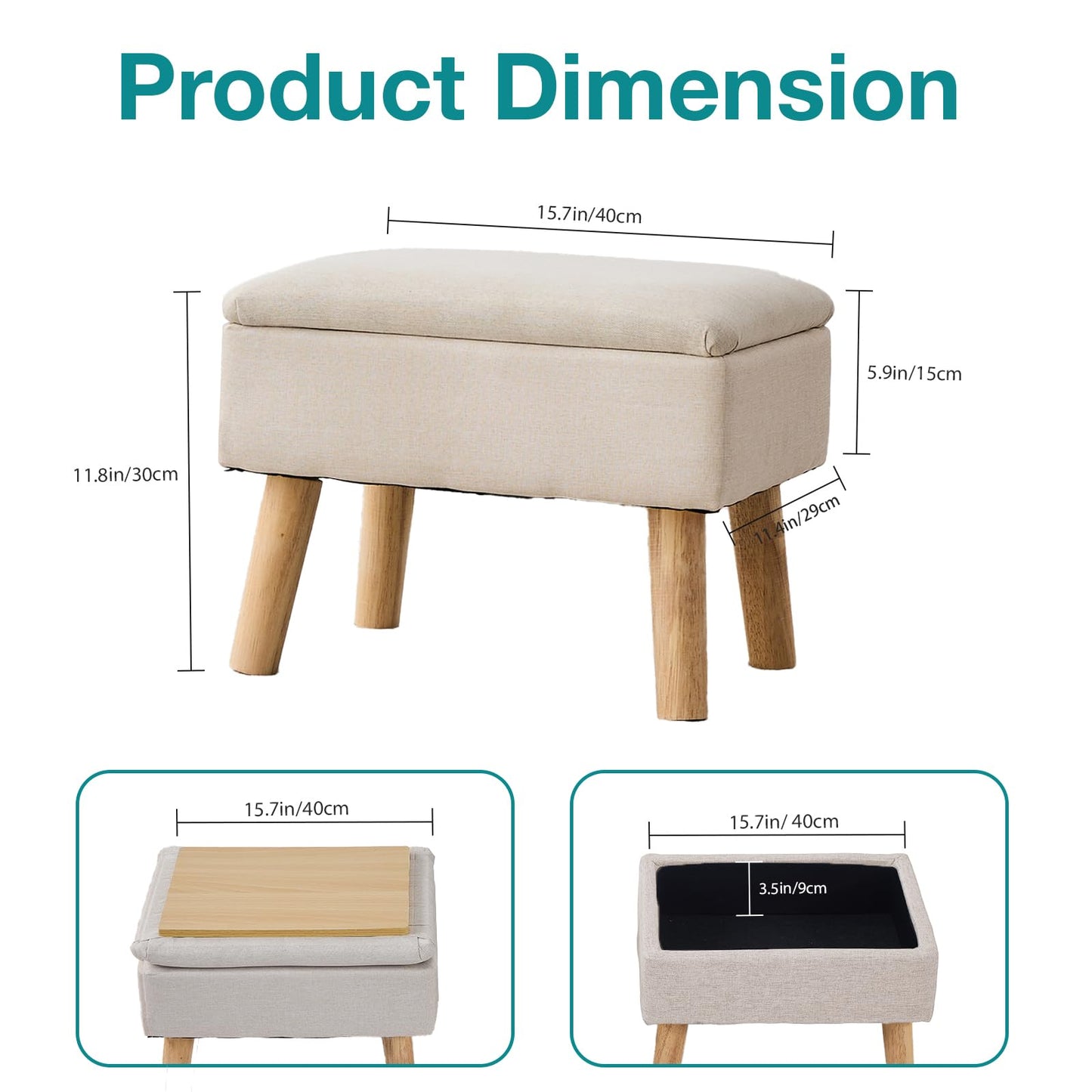 BRIAN & DANY Footstool Ottoman with Storage, Linen Rectangle Storage Ottoman, Foot Stool with Legs Sofa Footrest for Living Room Entryway Office