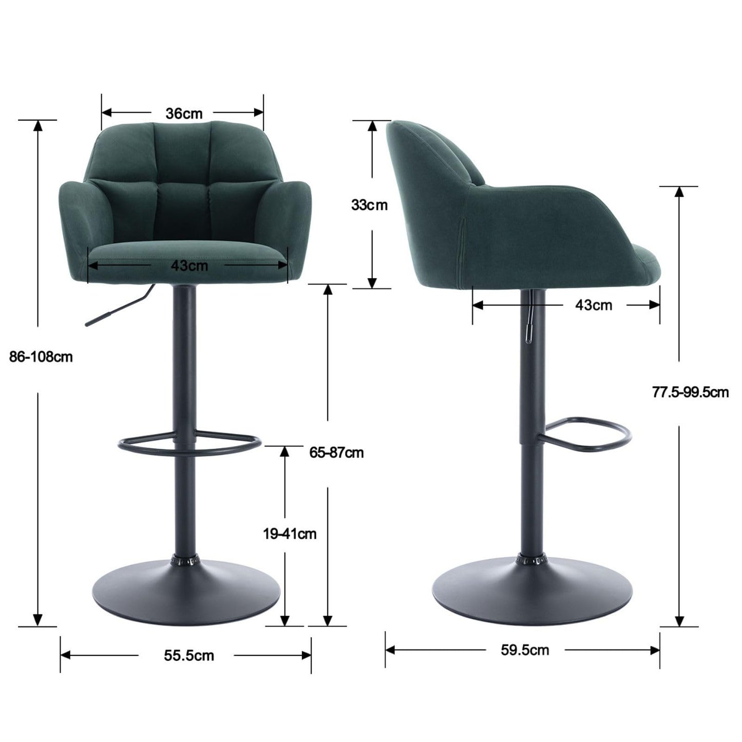 Ya-Home Bar Stools Set of 2 Breakfast Kitchen Stools with Backrest, Green
