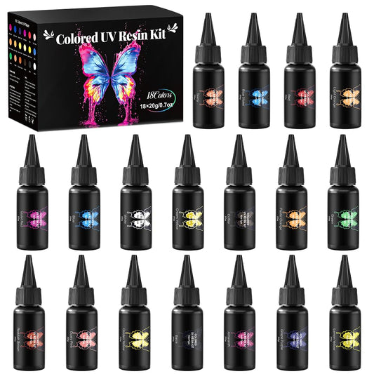Minlebao 18 Colors UV Resin Kit - Fast Curing Crystal Clear Epoxy Resin for Jewelry Making, DIY Crafts, Nail Art ?High-Hardness & Safety (20g/0.68oz