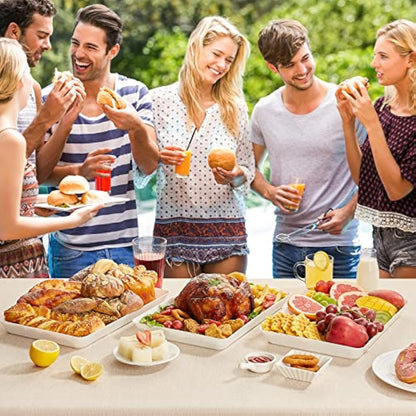 Lifewit Serving Tray Plastic for Party Supplies, 14.95" x 9.45" Platters for Serving Food, 6 pcs White Reusable Tray for Veggie, Snack, Fruit, Cookies, Desserts in Kitchen/Pantry Organization