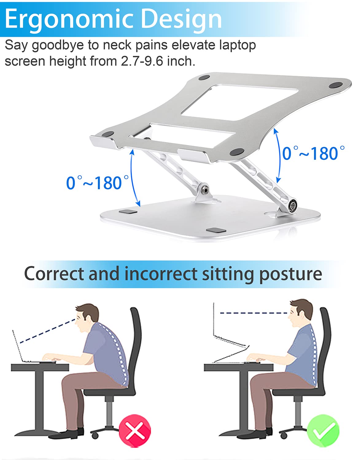 Usoun Laptop Stand, Laptop Holder, Multi-Angle Stand with Heat-Vent, Adjustable Notebook Stand for Computer up to 17 inches