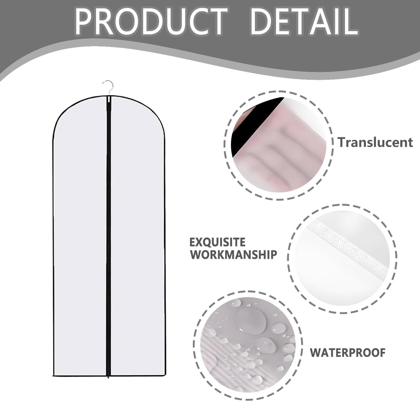 4PCS Dress Bags Covers Long, Garment Covers with Zipper, 60 x 140cm Black Border, Full Length Dress Cover for Storage Travel