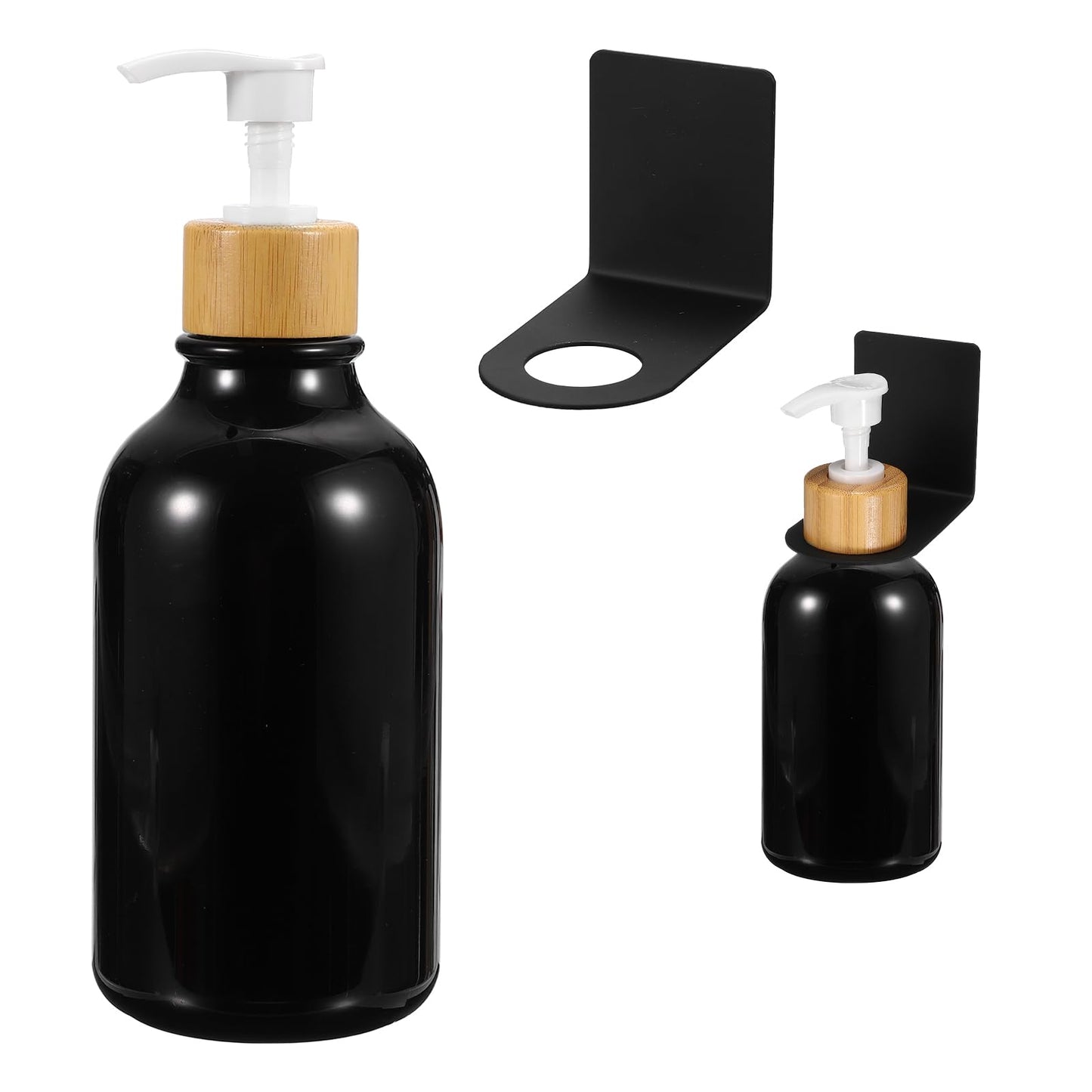 sourcing map 500ml/17 Oz Hand Soap Dispenser Dish Soap Dispenser Bottle with Holder Bamboo Pump for Bathroom Kitchen Modern Home Farmhouse Decor