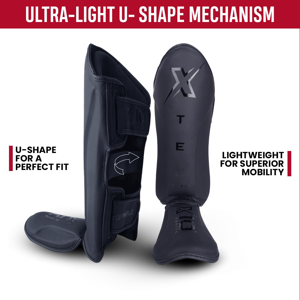 XTEN SPORTS Shin Guards Muay Thai, MMA, Gel Integrated Padding, Training Sparring, Boxing, Kickboxing, BJJ, Taekwondo Protective Gear, Matte Black, XL
