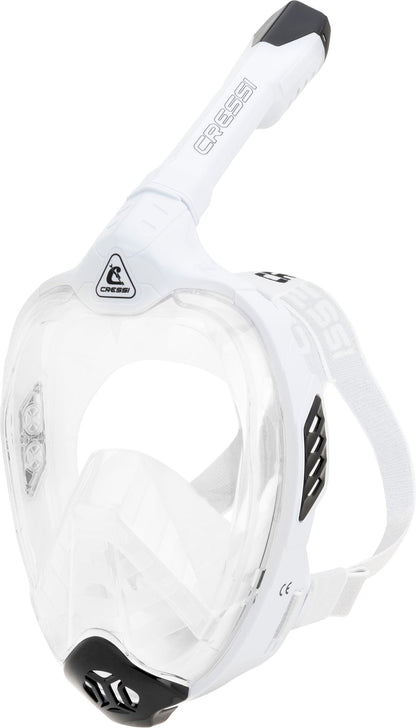 CRESSI Bali Full Face Mask White/Black S/M - Unisex Integral Snorkel Mask, Anti Fog Clear Lens, 100% Silicone, Dry Snorkel with Float Valve, Action