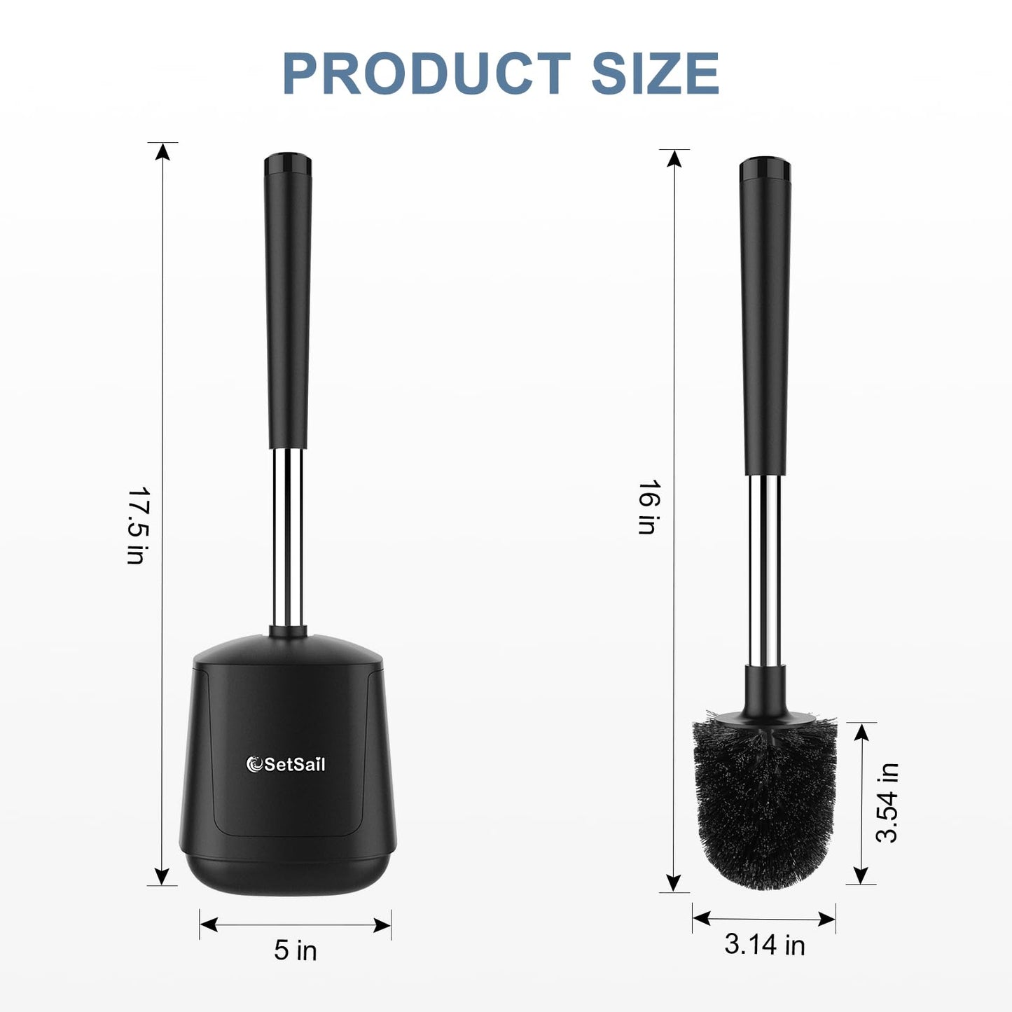 SetSail Toilet Bowl Brush and Holder for Bathroom Cleaning, Black, 1 Pack