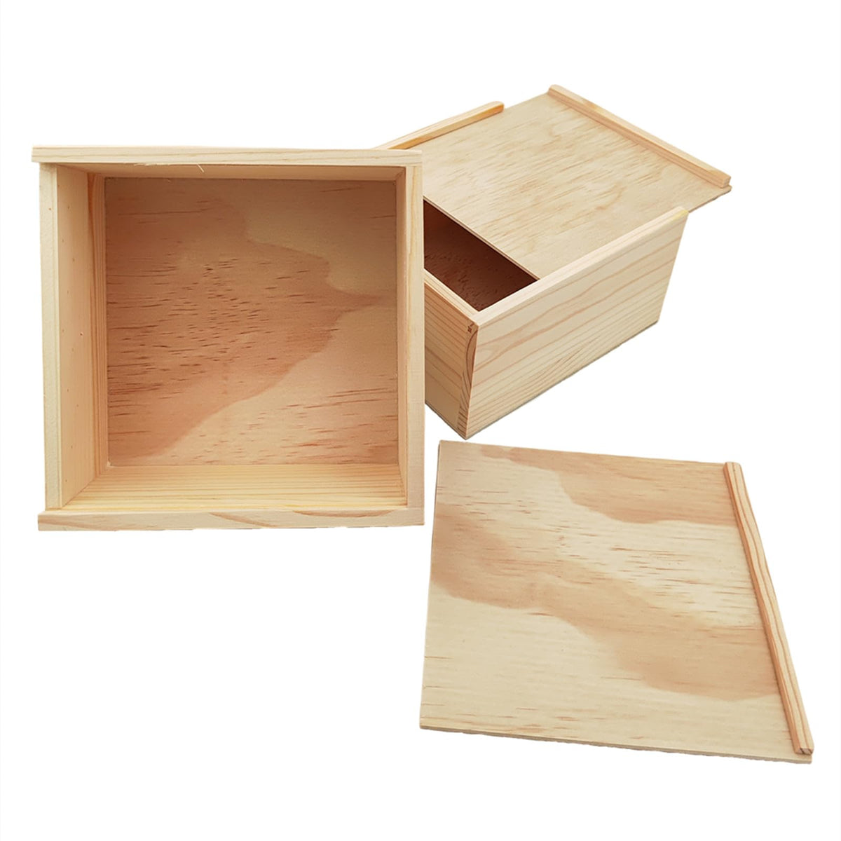 Anktily 2 Pack Unfinished Wood Storage Box with Slide Lid, Blank Natural Wood Box Case Container for Jewellery, DIY Arts & Crafts Hobbies 15x15x8cm
