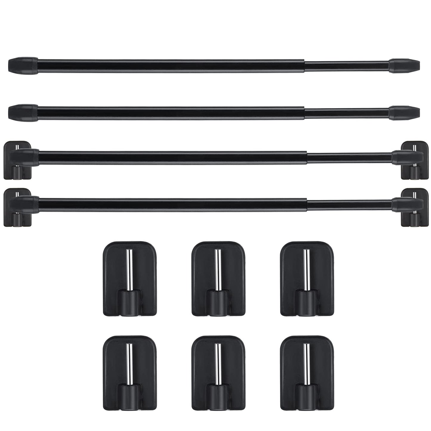 Jetec 4 Pieces Extendable Curtain Rod Cupboard Bars Tensions Adjustable Plastic Curtain Rod with 10 Pieces Self Adhesive Hooks for Home Bathroom Hotel