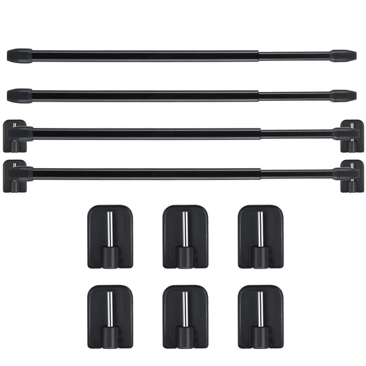 Jetec 4 Pieces Extendable Curtain Rod Cupboard Bars Tensions Adjustable Plastic Curtain Rod with 10 Pieces Self Adhesive Hooks for Home Bathroom Hotel