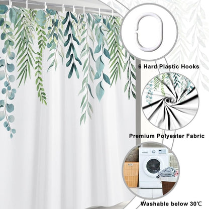 Uiiooazy Sage Green Stall Shower Curtain, Green Eucalyptus Leaves Bath Curtain Mildew and Mould Resistant Polyester Fabric Washable Opaque Shower