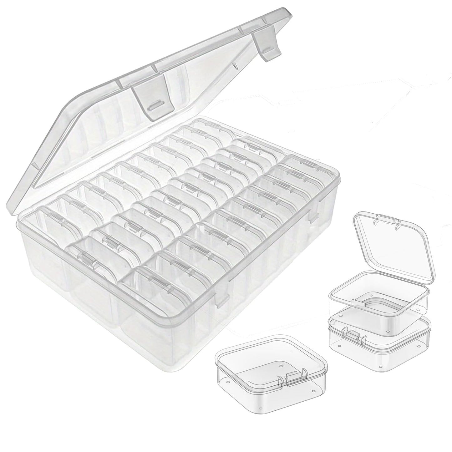Bead Organiser Storage Box with Lid,ESYFOR 30 Pcs 5.5 x 5.5 x 2cm Bead Storage Box Plastic Transparent Removable Organizer Container for Diamond Art
