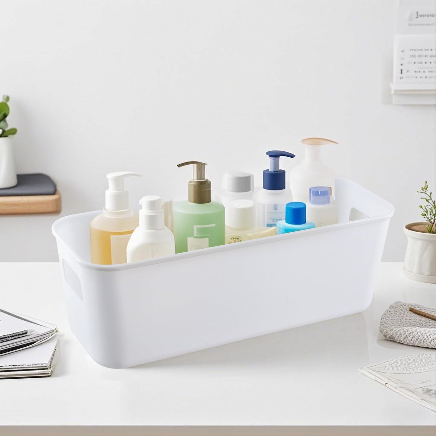 MAHIONG 10 PCS Narrow Storage Box, Plastic Small Storage Baskets with Handles, Cupboard Organiser Storage Boxes for Kitchen, Home, Office, Bathroom