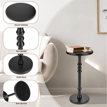 Lampaggio Round Side Table for Small Spaces, Drink Table with Oak Wood Pedestal Base, Modern Accent End Table or Nightstand for Living Room, Bedroom