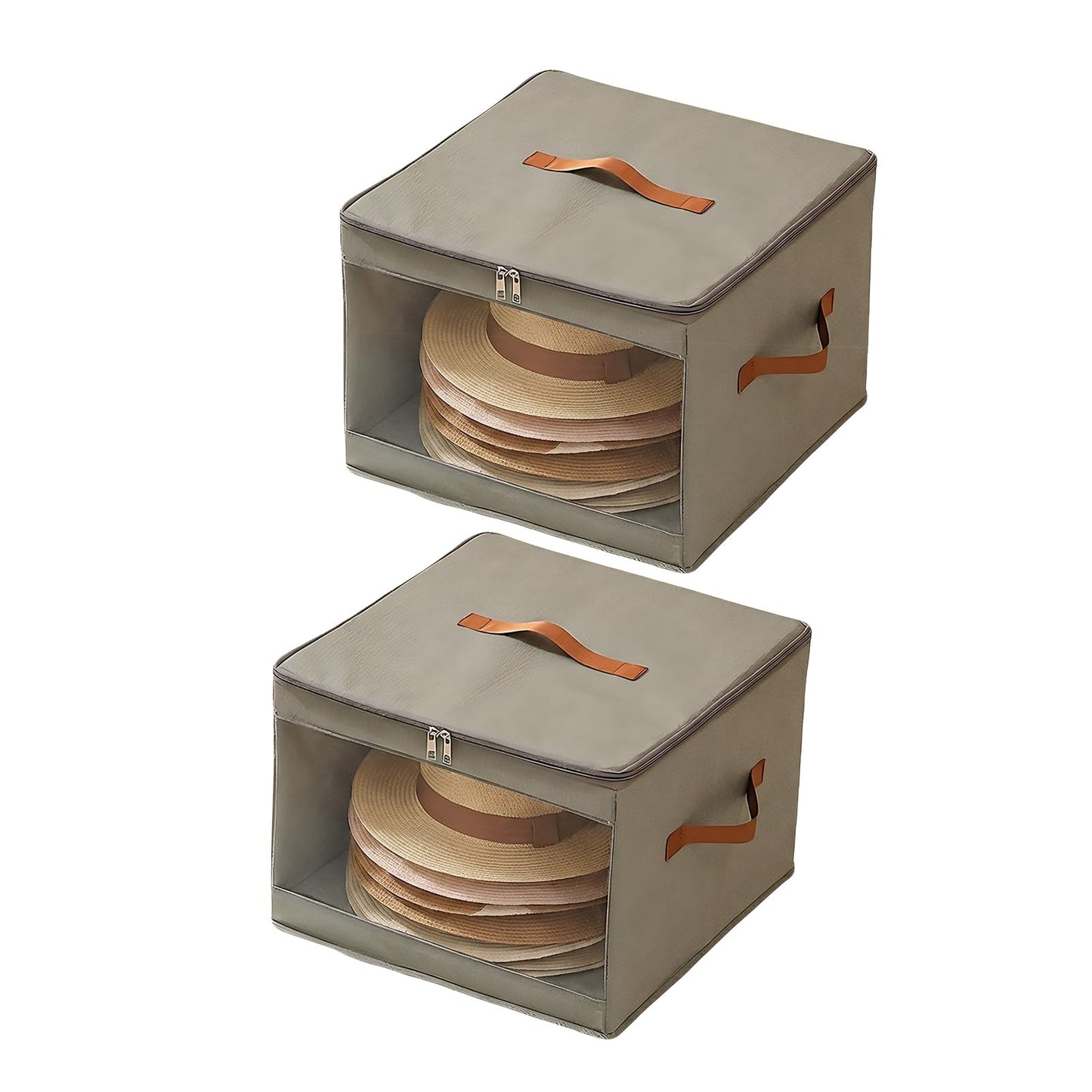 HonorHut 2 PCs Foldable Hat Storage Box with Carry Handles Grey 35×35×25 cm