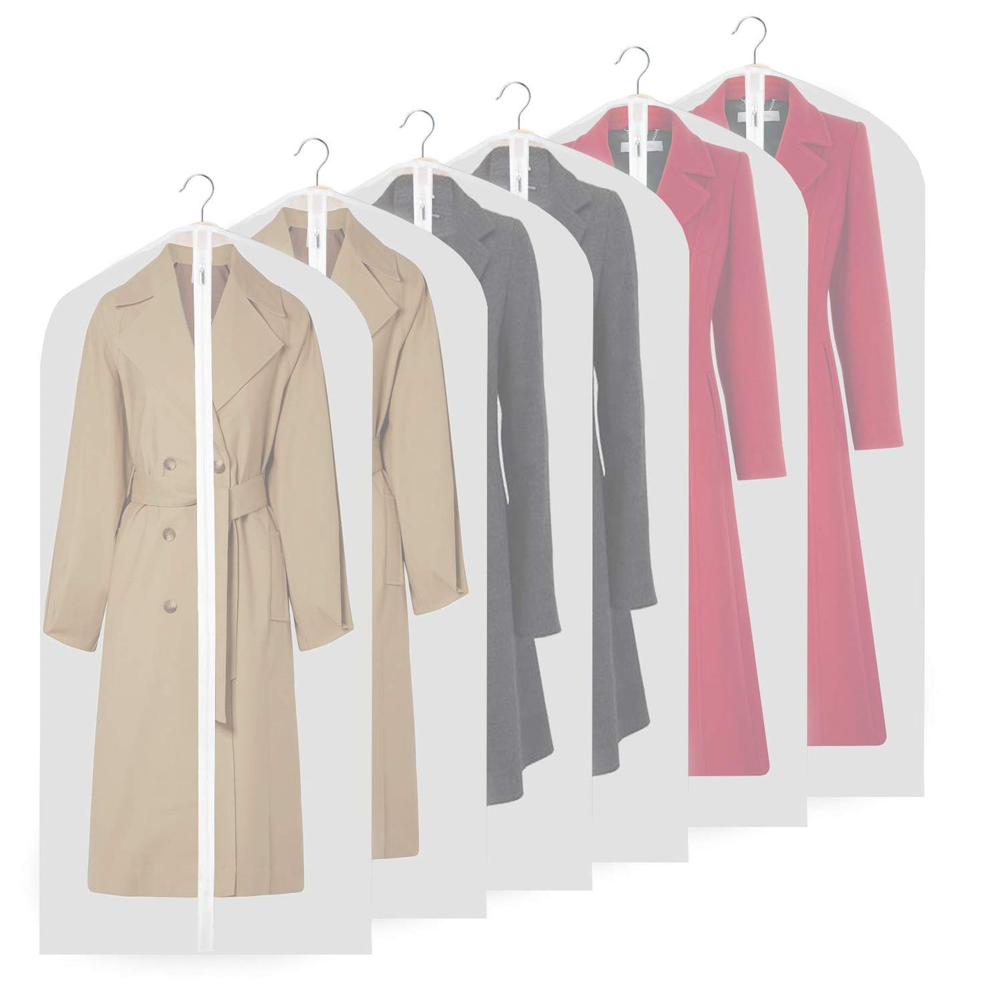URMI Garment Bags Covers, 55" PEVA Coat Cover (6 PCS), Breathable Coat Suit Clothes Covers Waterproof Moth Proof Long Dress Covers with Long Zipper
