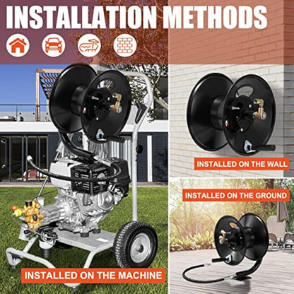 Tool Daily Pressure Washer Hose Reel, Heavy Duty Steel 30M Hose Reel for Pressure Washer