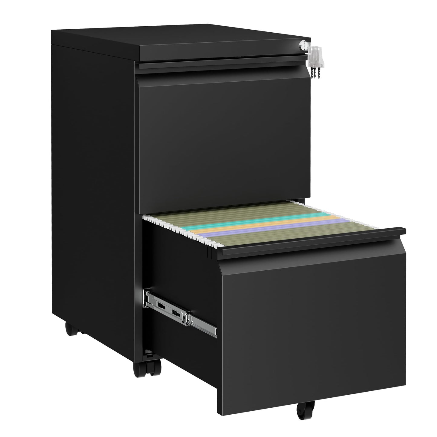 LVSTEEL Mobile Filing Cabinet, Lockable 2 Drawers with Suspension File Hanging Rails, With 4 Keys